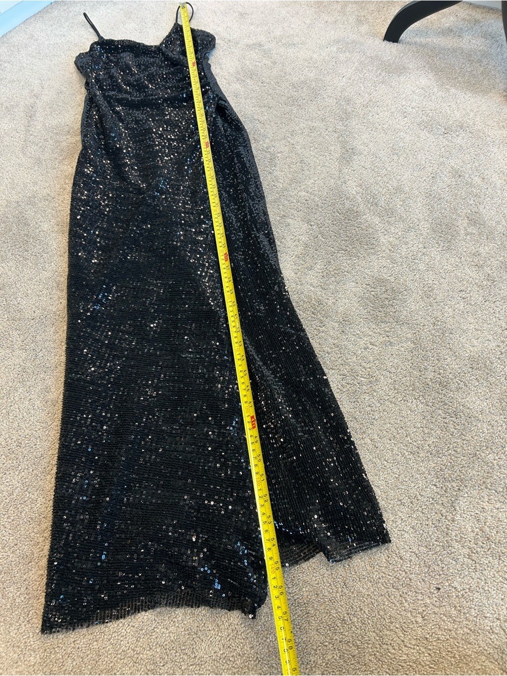 Black Sequin embellished Spaghetti Strap V-neck Formal Evening Gown high slit 8 - Picture 8 of 15